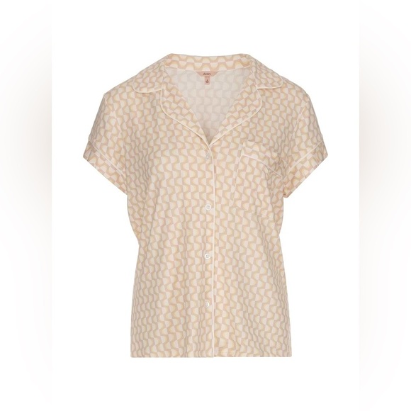 Eberjey Gisele Printed Tencel Short PJs Set in Retro Geo Oat - S - Picture 3 of 11
